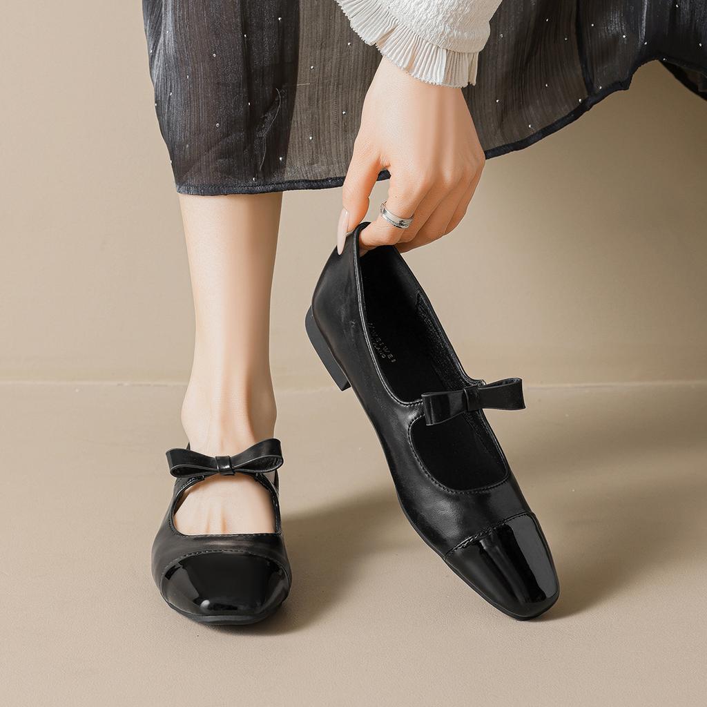 New Model821-36 French Small Fragrant Mary Jane Shoes Color Matching Flat Single Shoes Women'S Bow Ballet Shoes