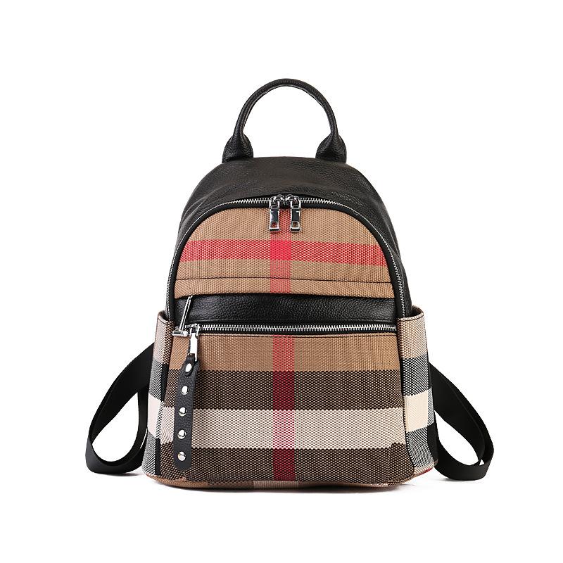 Genuine Leather Backpack for Men and Women Large Capacity Color Matching Travel Baottop Layer Cowhide Hiking Backpack Student Bag