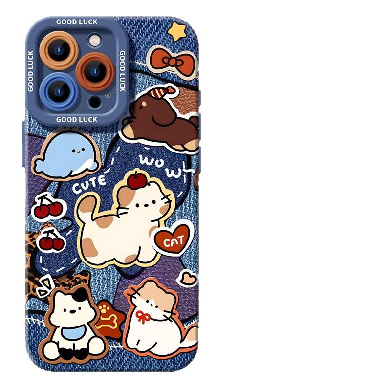 Джинсовый Чехол-Подвеска с Кошкой для iPhone 17/16 Pro Max/15/13 - Милый Мягкий Силиконовый Чехол