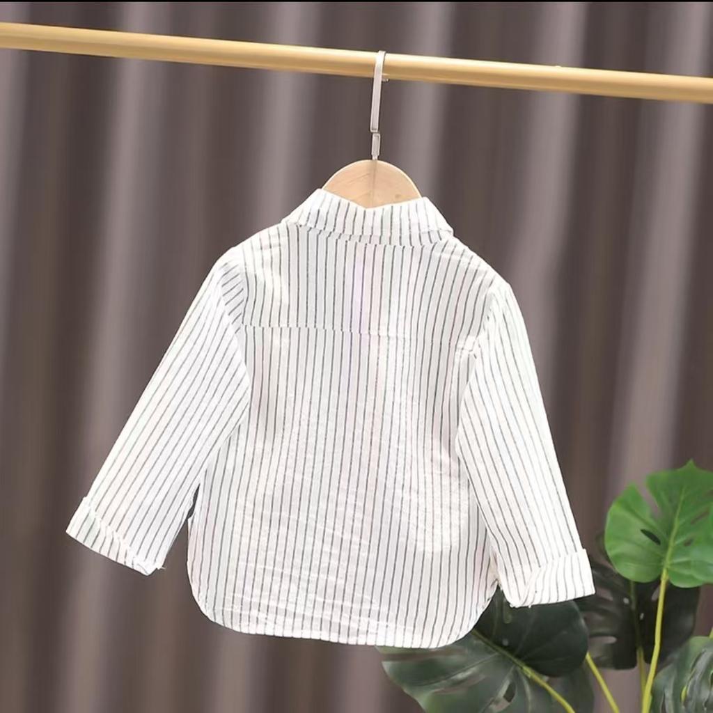 Модные полосатые рубашки с длинными рукавами для мальчиков, детская одежда маленьких и средних размеров, детские топы с мультяшными рисунками на весну и осень