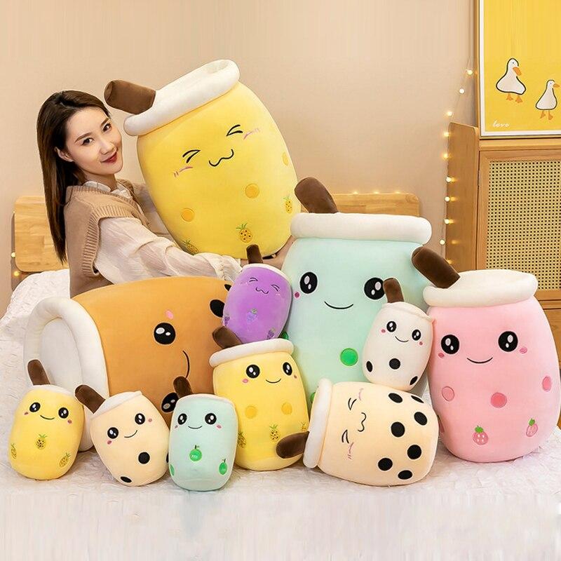Симпатичная плюшевая игрушка Боба, мягкая плюшевая Peluche Bubble Tea, плюшевая подушка для объятий со вкусом яблока и клубники, шарики, подушка для чашки чая Bubo