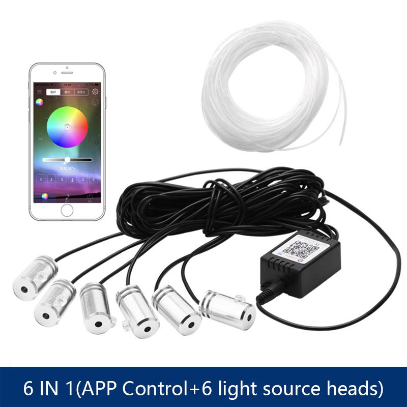 Светодиодная атмосферная подсветка для автомобиля 6 в 1, RGB, гибкая декоративная лампа 8 м, подсветка салона с управлением через приложение, светодиодная лента из оптоволокна