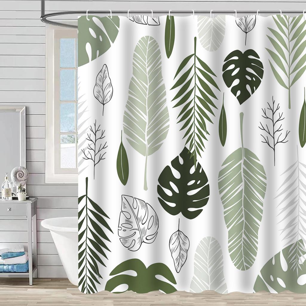 Digital Printing Shower Curtain Waterproof And MildewProof Curtain Watercolor Flower Flower Plant Flower Ben Bathroom Partition Free Punching