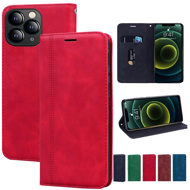 Book Leather Flip Wallet Phone Case For iPhone 15 14 13 12 11 Pro Max X XR XS Max 7 8 15 Plus Shockproof Soft Cover