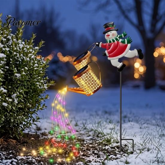 Landscape Lighting for Terrace Solar Powered Snowman Garden Stake Light, Waterproof Watering Can Lamp with Holiday Yard Decorations Christmas
