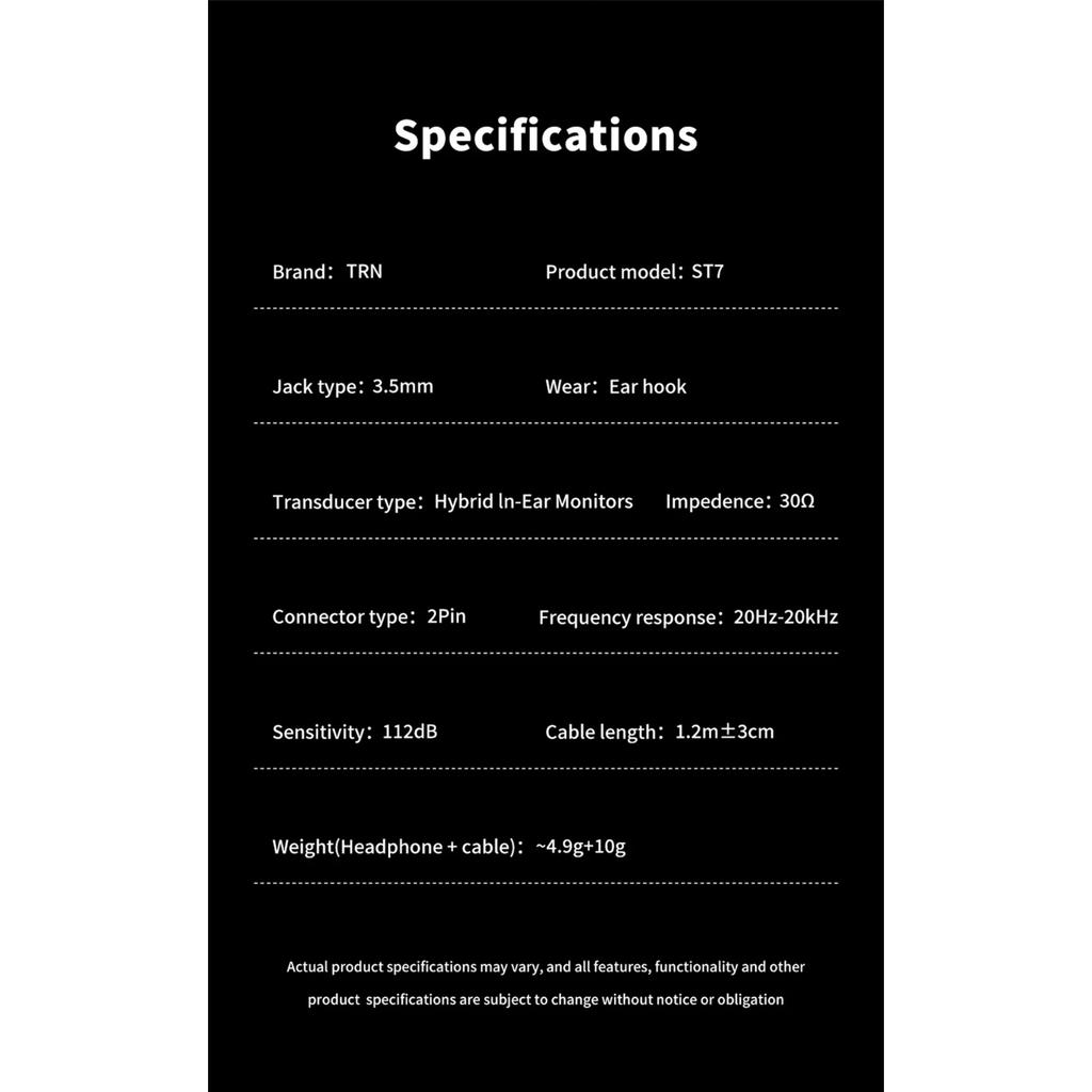 TRN ST7 Bass 2DD+5BA Hybrid Wired Earphones Earbud HIFI Sport Noise Cancelling Headsets for TRN Conch