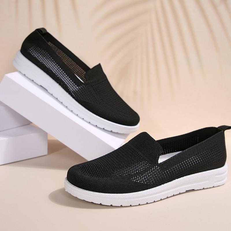 2024 Новая модная женская обувь весна-осень однотонная с круглым носком сетчатая дышащая женская спортивная обувь без застежек