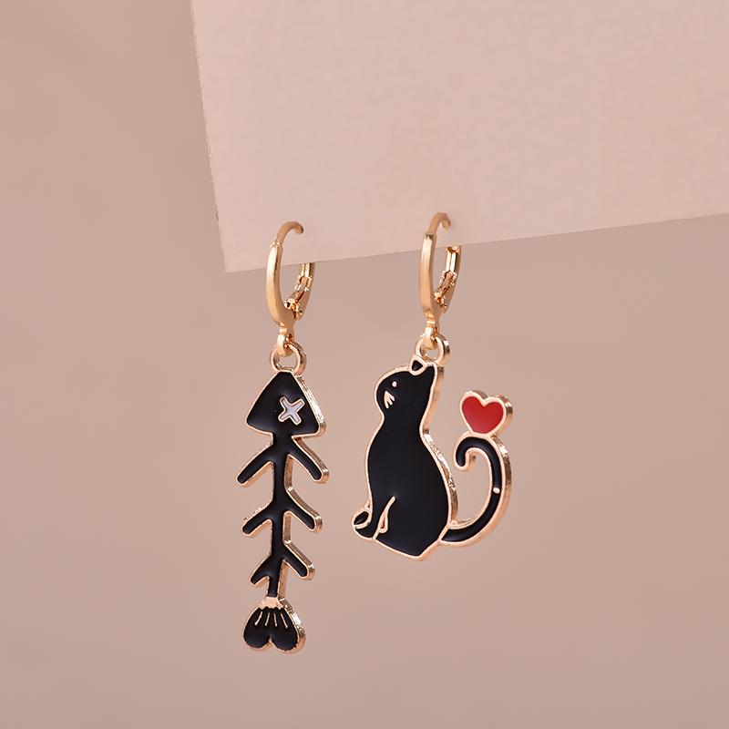 Colorful Aesthetic Animal Cat Rabbit Koi Dragon Earrings For Women Girls Enameled Delicate Gold Color Hoop Earrings Zircon Gift