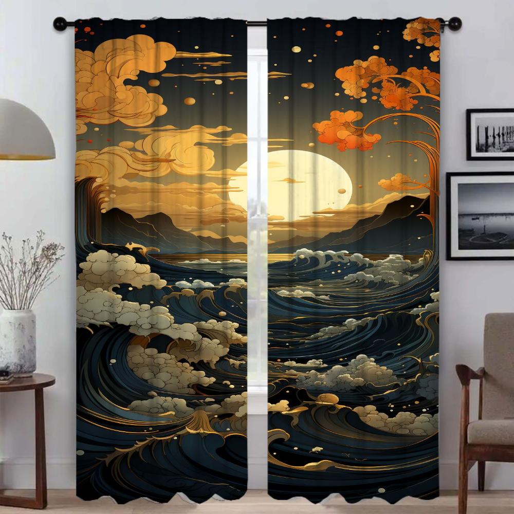 Curtains for Living Room Curtain for Room 2 Panel Sun Moon and Tree Home Interior Curtains Partition Halloween Decoration Shades
