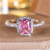 Luxury Female Girl Big Crystal Pink Square Zircon Stone Ring  Color Wedding Jewelry For Women