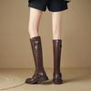 Autumn Winter Round Toe Leather Middle Heel Women's Long Boots Y2k Hot Sale Chic and Elegant Work Ladies Knee High Shaft Shoes