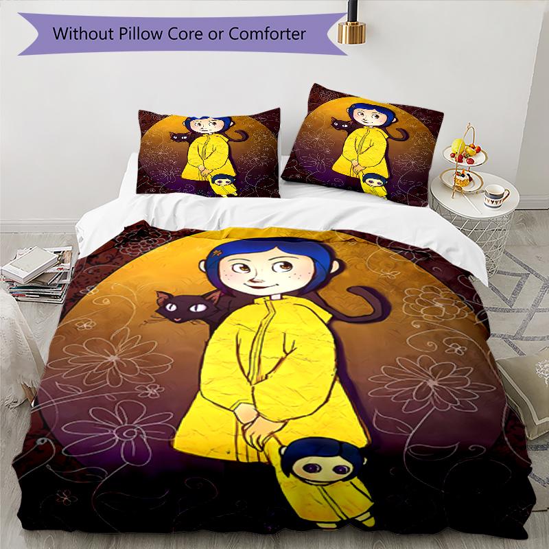 3pcs Coraline (5) Design Cover Set - HD Printed Bedding with 1 Cover and 2 Pillowcases - Perfect for Home and Dorm Decor