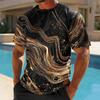 Summer Round Neck 3D Marble Pattern Print Top Fashionable Casual Short Sleeved Men's T-shirts