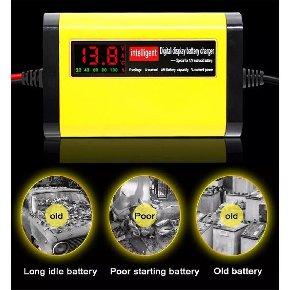 12V 2A Lead Acid Battery Charger Lcd Display AC 110V 220V Motorcycle Car Charge For 5AH 7AH 12AH 14AH 20AH
