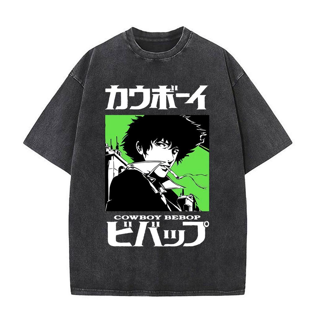Anime Cowboy Bebop Spike Spiegel Graphic Vintage Washed T Shirts Men Women Clothing Casual Short Sleeve Oversized T-shirts Tops