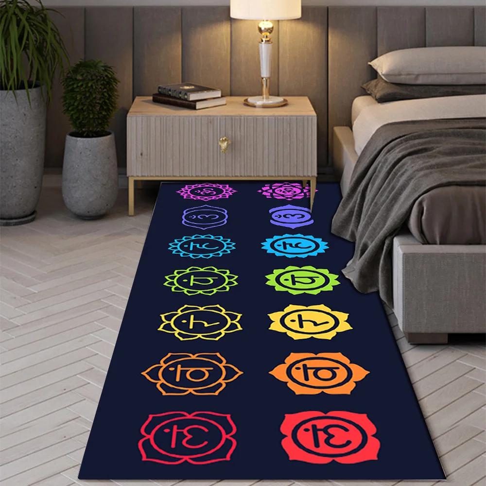 Bohemian Seven Chakras Carpet Multicolor Planet Butterfly Flower of Life Flower Suitable Bedroom Room Floor Decor Anti-slip Rugs