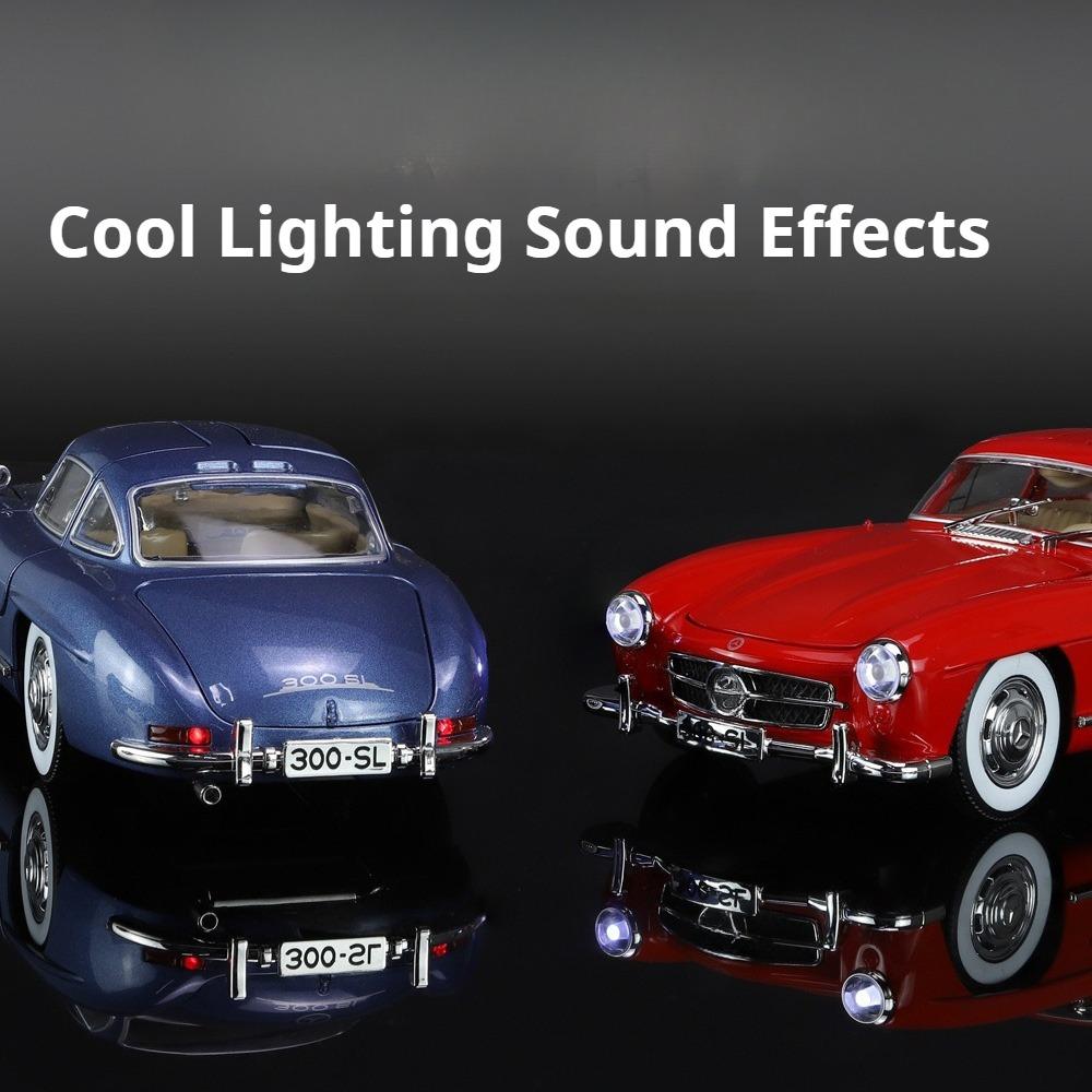 1/24 Benz 300SL Игрушечная модель автомобиля Литой сплав с инерционным механизмом Звук и свет Моделирование игрушечных транспортных средств Модели Мальчики Дни рождения Коллекционирование подарков