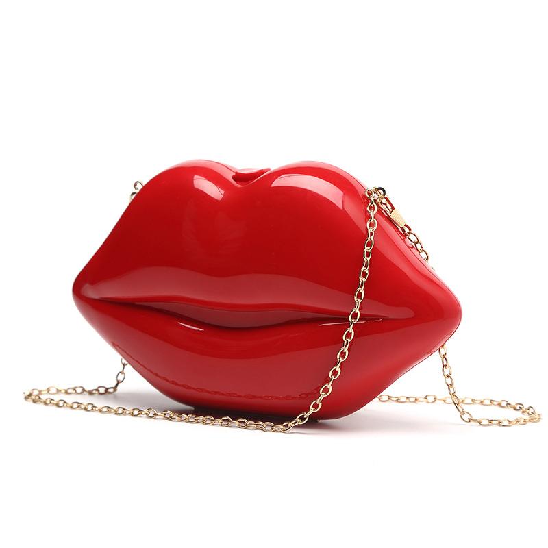 Women's Shoulder Bags Clutch Evening Bag Female Lady's Handbag New Sexy Red Lips Acrylic Small Designer Luxury Crossbody Bag