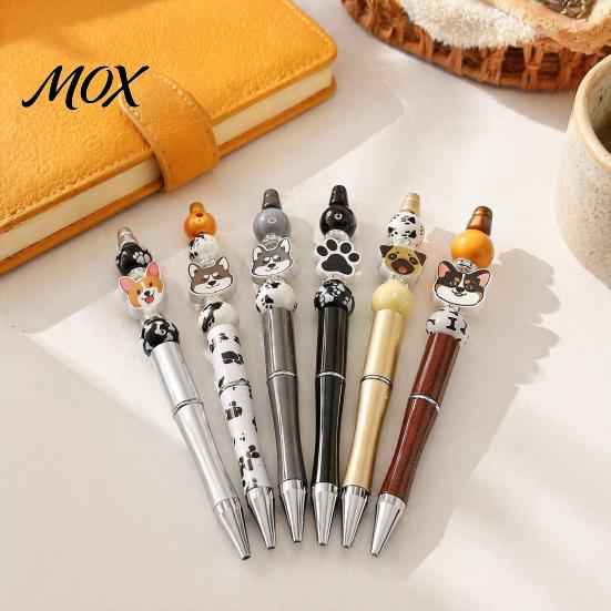 Customizable Ballpoint Pen Set Dog Themed Beadable Kit, DIY Crafting Set, with Cute Pet Refillable Black Ink Pens Wooden Beads Decor, Smooth