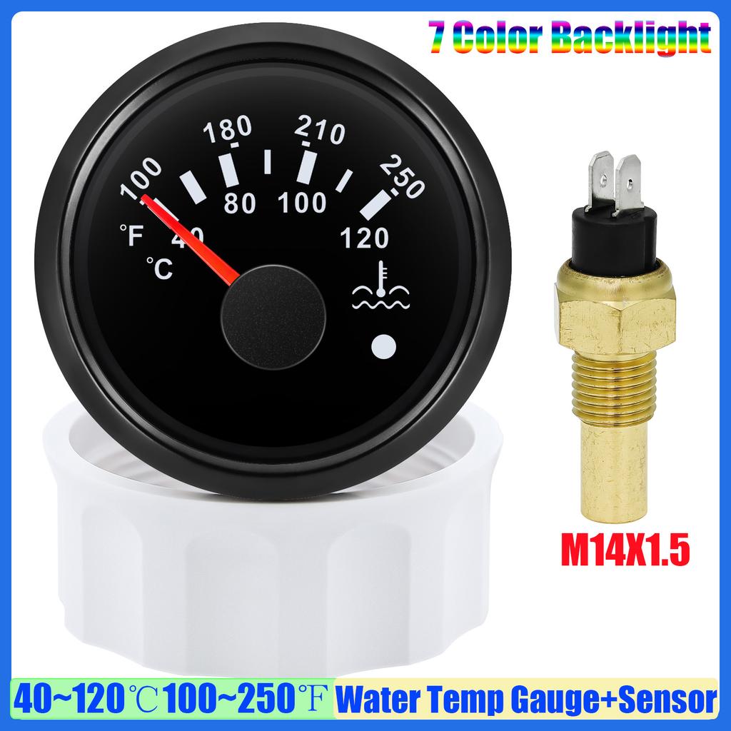 Car 7 Color LED 52mm Water Temp Gauge with Alarm 40~120℃,100~250℉ Water Temperature Meter+Sensor 1/8NPT,M14X1.5,M16X1.5,3/8NPT
