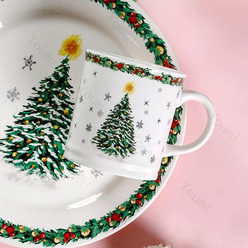 Креативная рождественская керамическая тарелка, столовая посуда, роскошные ресторанные тарелки для стейков, пасты, домашняя вкусная еда, суповая тарелка, изысканные кружки