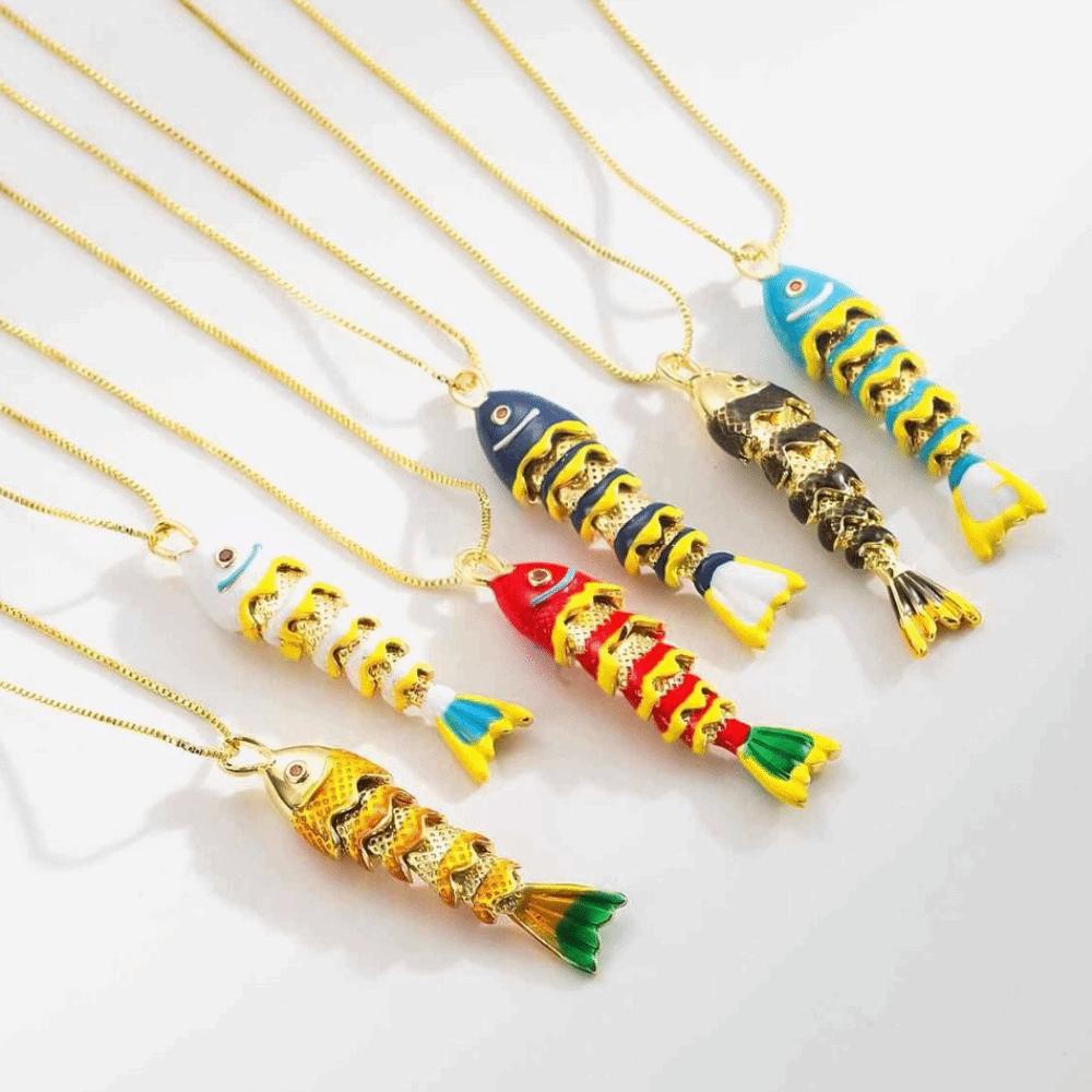 Movable Enamel Fish Necklace Colorful Gold Jewelry Personality Glazed Necklace  Women