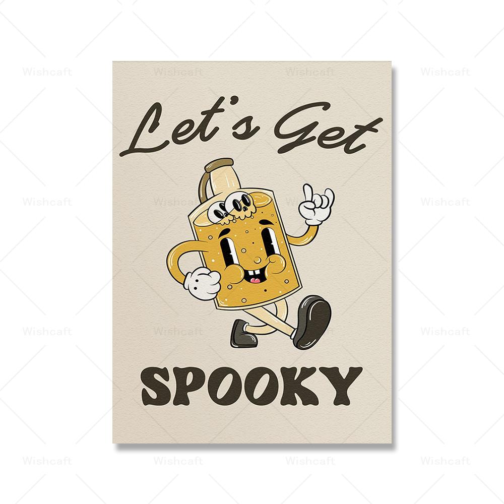 Halloween Spooky Witchy Skeleton Ghost Poster Prints Canvas Painting Cartoon Quote Wall Art Picture for Kids Room Home Decor