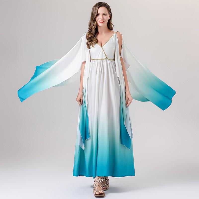 Halloween Costume Womens Long Flowy Skirt Egyptian Cleopatra Greek Goddess Cosplay Dress Party Stage Performance