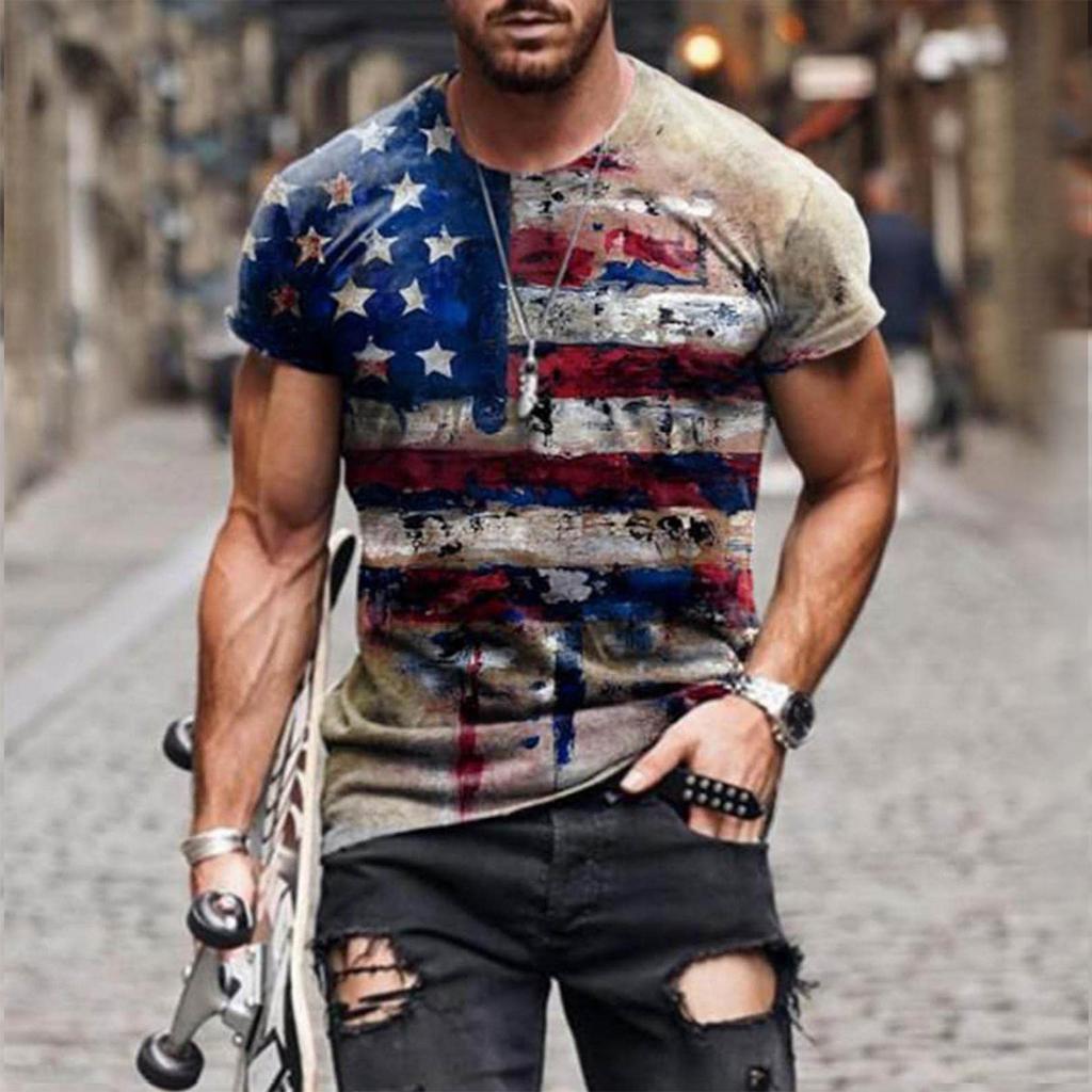 T Shirts Shirts For Men, Men's American Flag T-Shirt Patriotic Tee Short Sleeve  Apperal Workout Muscle T Shirts