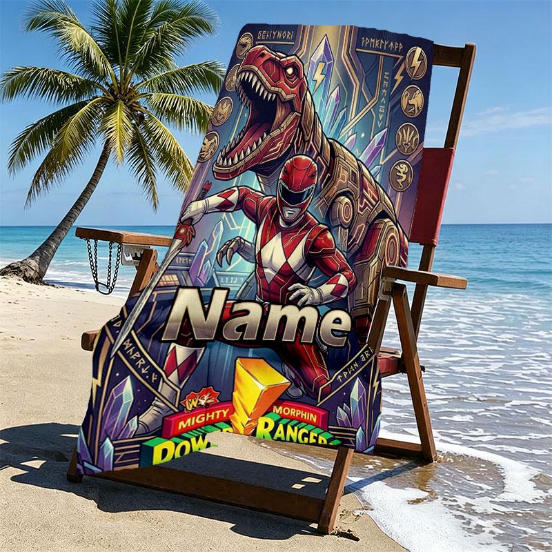 Custom Name Personalized Power Rangers Print Beach Towel, for Trip Camping Beach Party Home Decor, Birthday Gift for Family & Friends