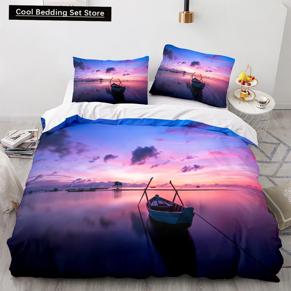 Vintage Sailboat King Queen Duvet Cover Nautical Ocean Bedding Set for Teens Adults Ship Fire Black 2/3pcs Polyester Quilt Cover