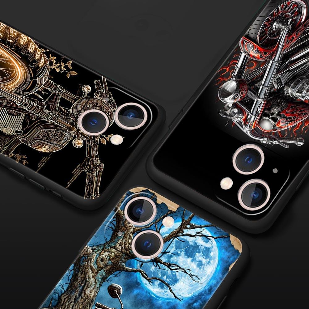Цвета Винтажный Мотоцикл Расписной Чехол для Телефона для iPhone 17 16 15 14 13 12 Pro Max 11 Pro Max 17 AIR Plus Мягкий ТПУ Корпус