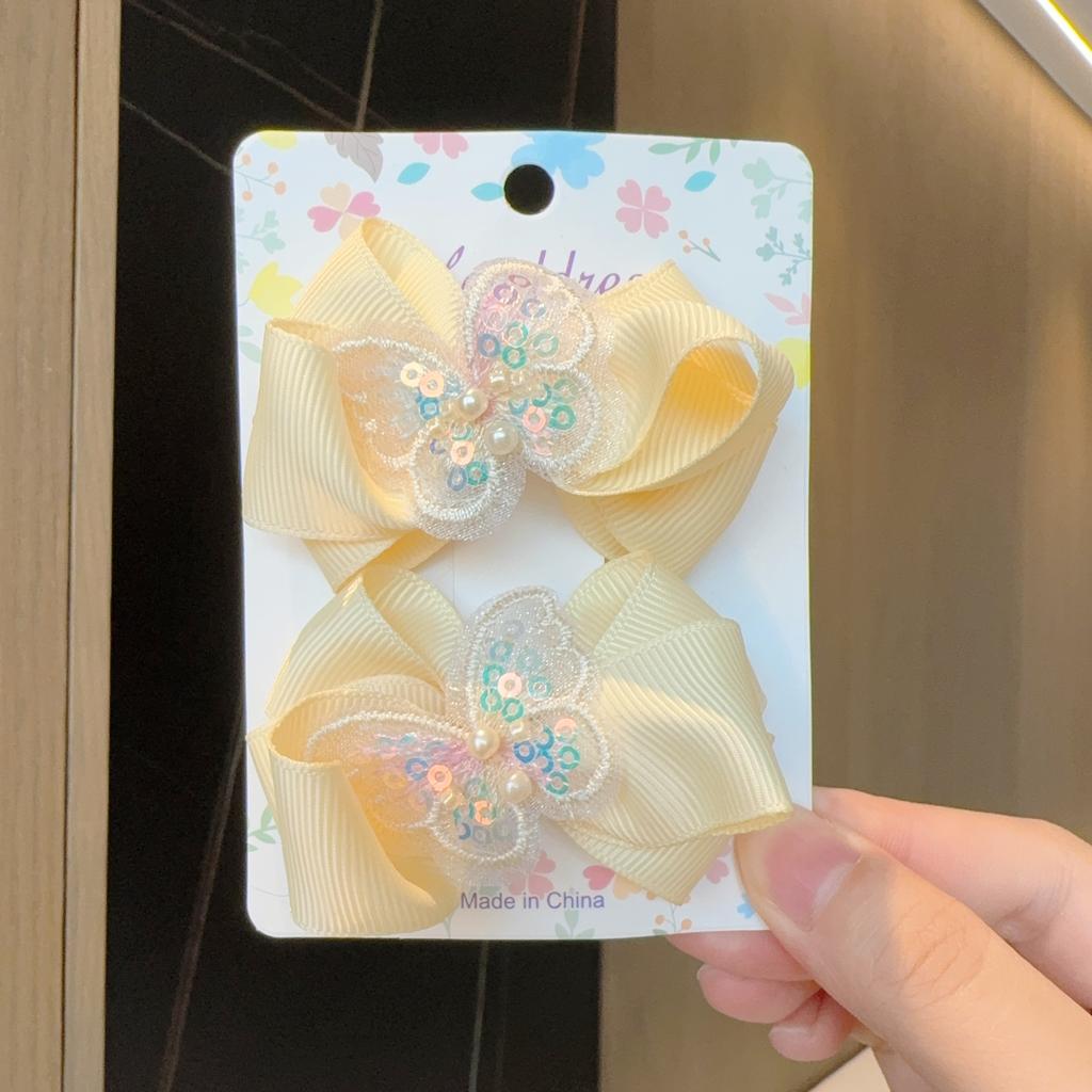 2 шт. Новая мода Однотонные аксессуары для волос с бабочками Заколки для волос Девочки Пайетки Жемчужные заколки для волос Детские Милые Заколки Подарок