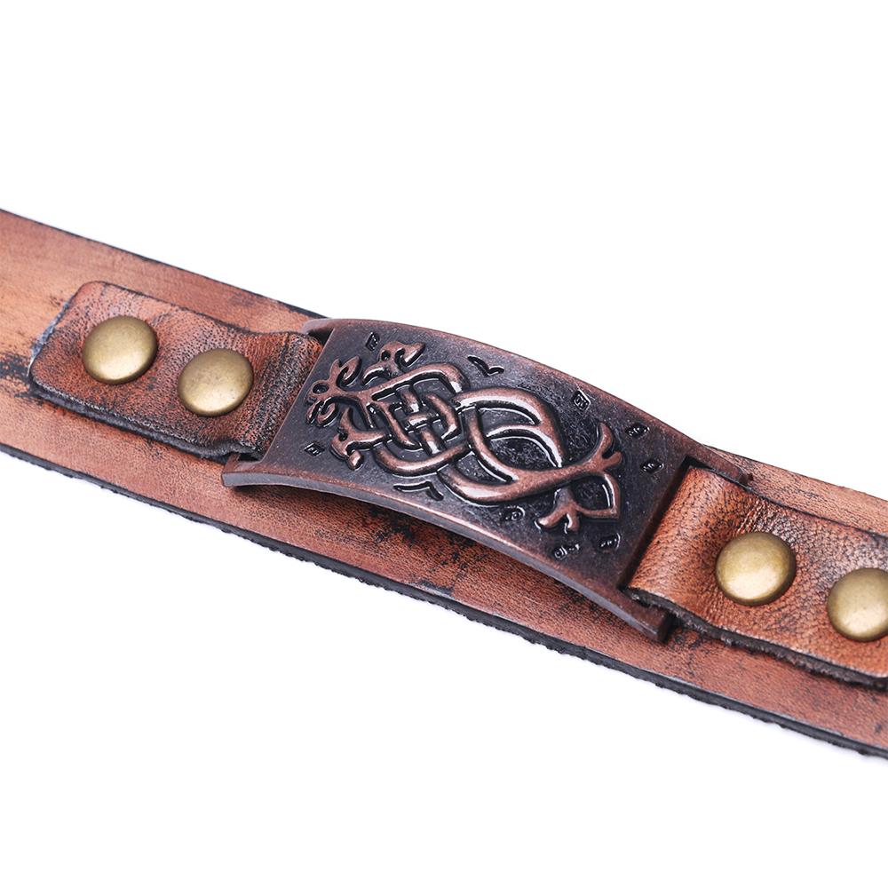Vintage Alloy Buckle Wide Punk Snap Bracelet Wrap Bangle Leather Wristband Cuff Bracelet