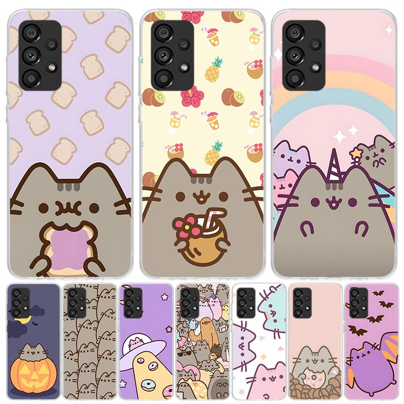 Cartoon P-Pusheen Cat Case Phone Cover for Samsung Galaxy A12 A22 A32 A42 A52 A72 A50S A51 A41 A31 A21S A40 A30S A20E A10 A70 A7