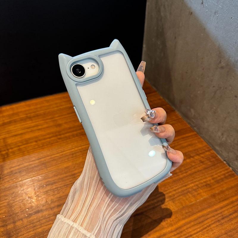 Роскошный милый прозрачный чехол для телефона с ушками кошки для iPhone 11 12 13 14 15 16 Pro Max Plus, прозрачный противоударный акриловый бампер, задняя крышка