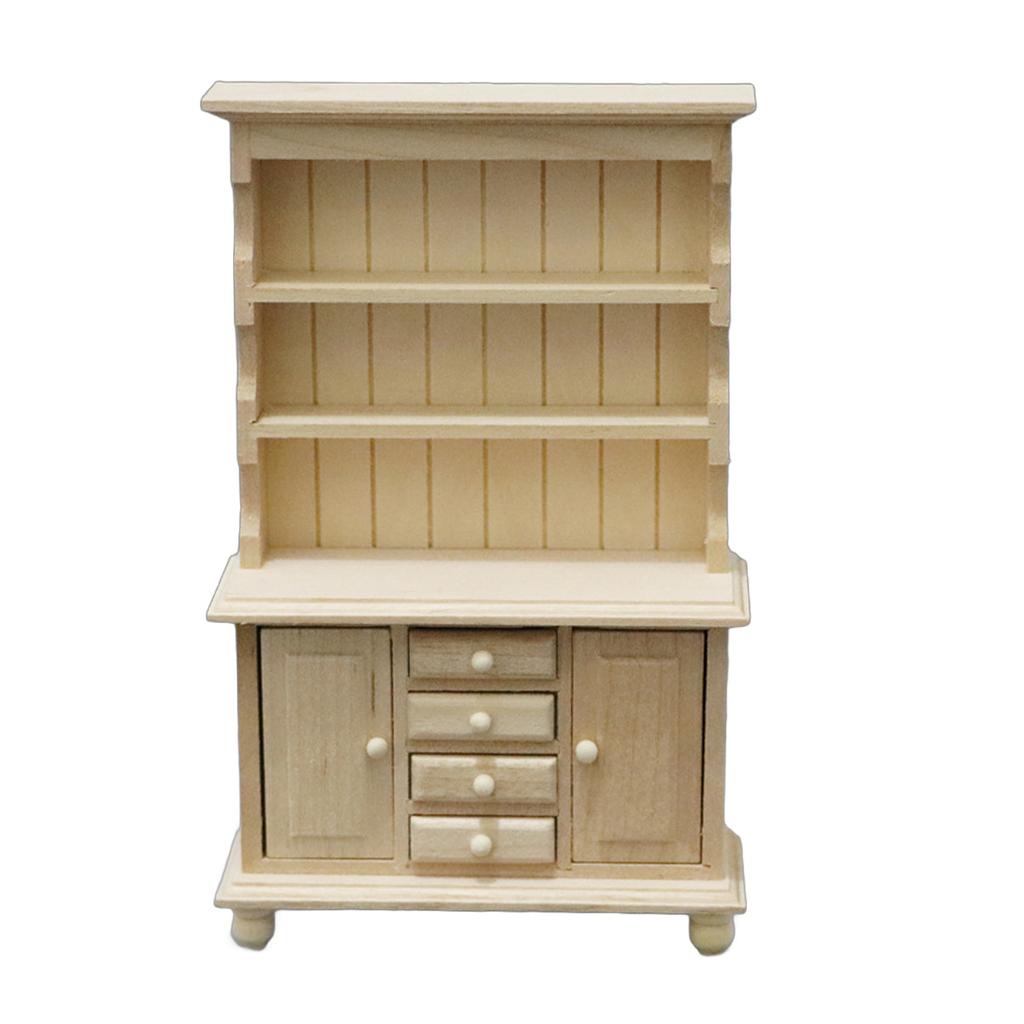 Miniature Sturdy Wood Bookcase 1 12 Scale Dollhouses Furniture Three Layers Cabinet Accessory for Pretend Play Toy