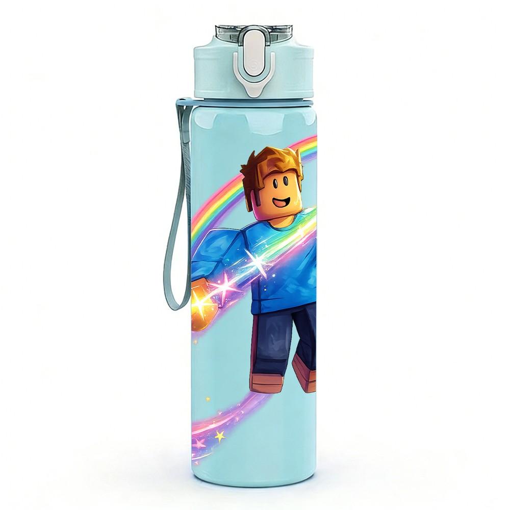 1PC Kid With Hula Hoop Cartoon Print 750ml Color Plastic Sports Water Bottle Leakproof Flip Straw Lid Suitable for Sports Office Home Use