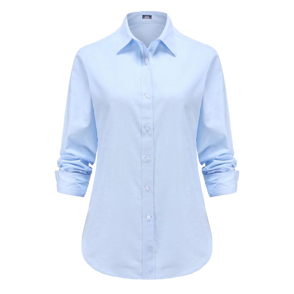 Dioufond женские оксфордские рубашки с длинным рукавом для офисной работы, однотонная рубашка на пуговицах