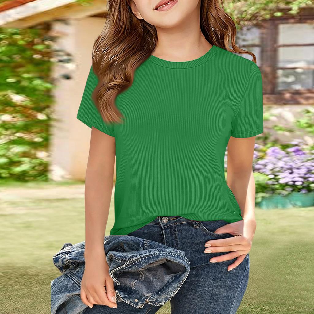 Женская футболка в рубчик, с коротким рукавом, круглым вырезом, повседневный топ