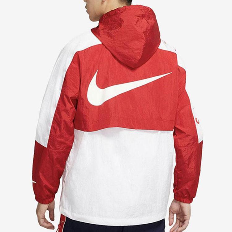 Nike Спортивная куртка с капюшоном и логотипом на большом крючке, мужские куртки, красный, белый, DJ4131-657