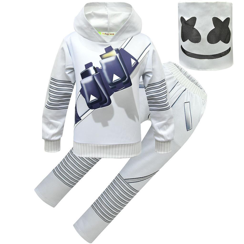 Детские Мальчики Девочки DJ Marshmello Худи с Длинным Рукавом Штаны Маска Головной Убор Наборы Хэллоуин Костюмы для Косплея R… Еще