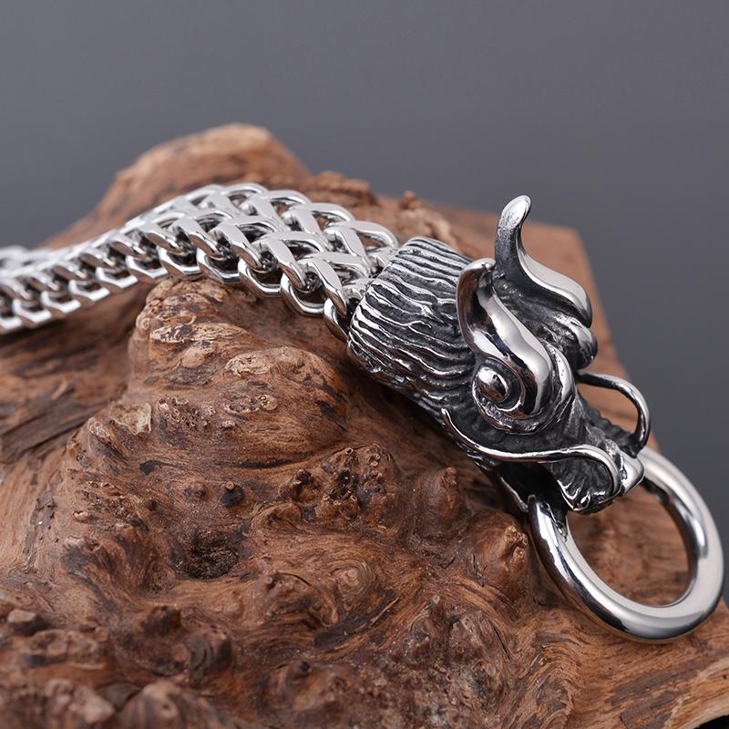 Punk Rock Double Dragon Head Man Bracelet For Men Friendship Men's Bracelets 8.8" 11MM Width Stainless Steel Franco Chain Male Jewelry