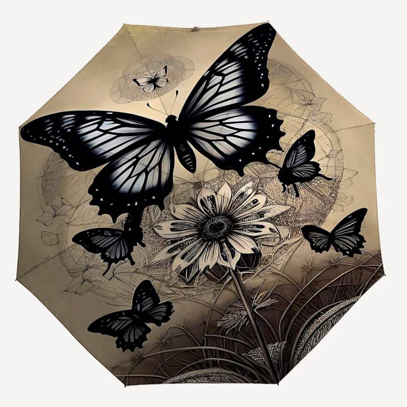 1pc Butterfly Flower Automatic Open/Close Umbrella Compact Folding Umbrella with 8-Rib Shaft for Women/Men, Elegant Birthday1224S