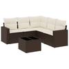 6 Piece Garden Sofa Set with Cushions Brown Poly Rattan
