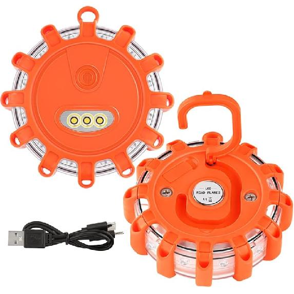VANCLE USB-C Rechargeable LED Road Flares Roadside Emergency Light, Safety Warning Flashing Flare Beacon Disc Strobe Traffic With Magnetic Base For