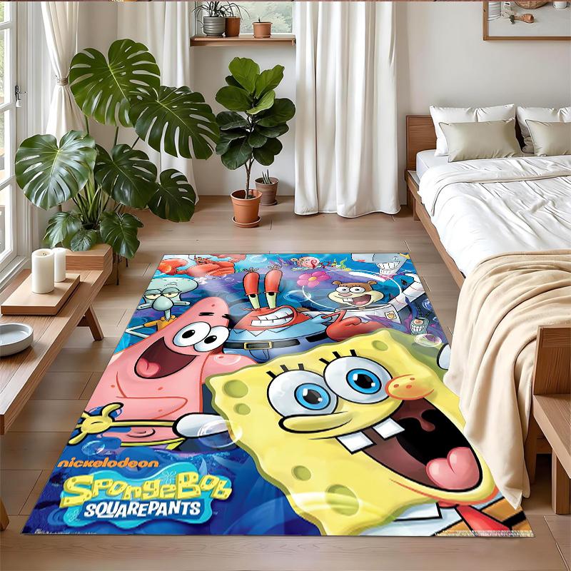 Anti‑Slip Crystal Velvet Floor Rug, SpongeBob Football Design Carpet for Indoor Living Bedroom Home Decoration