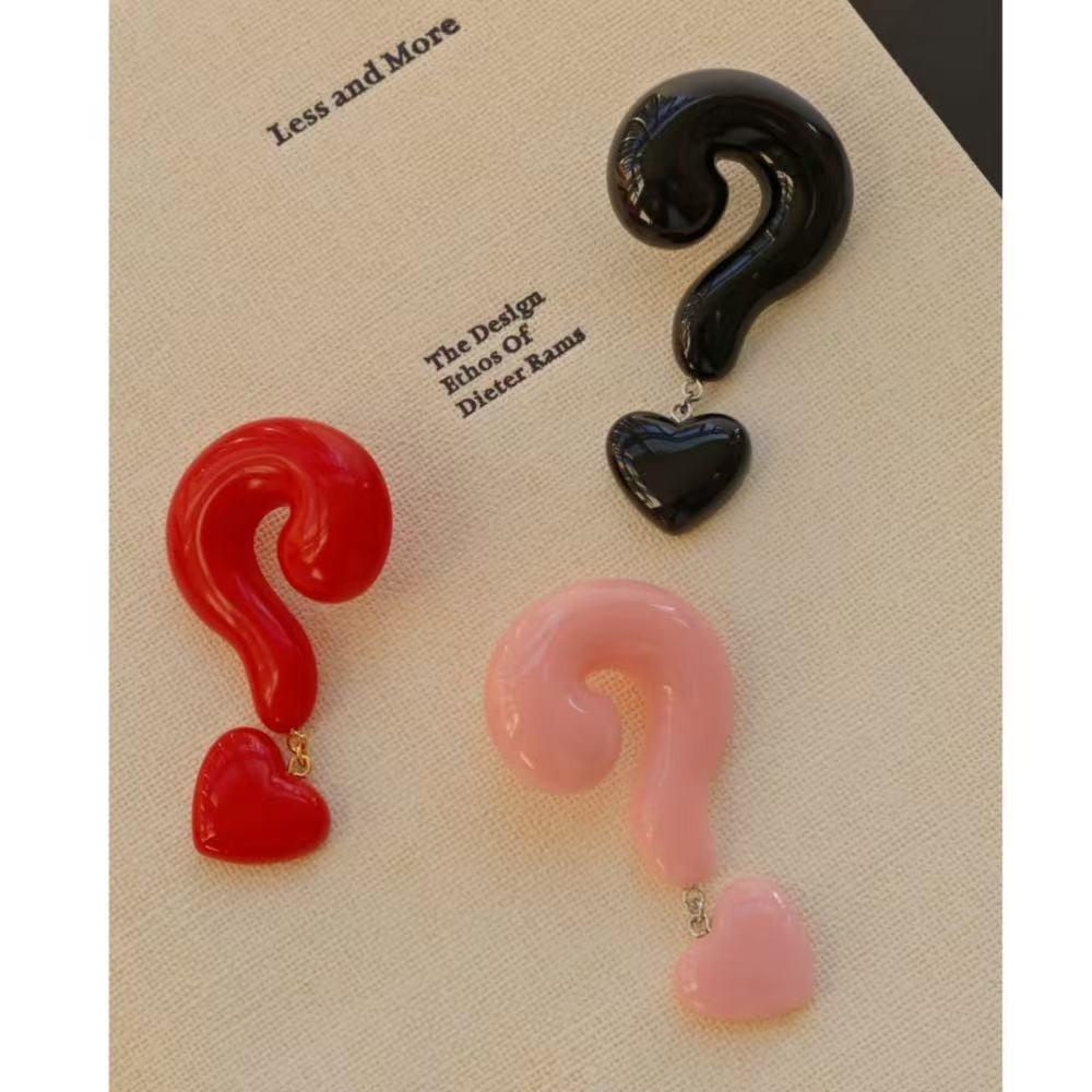 Bold And Chic Red Heart Shape Earrings With Unique Question Mark Design For Trendy Fashionistas