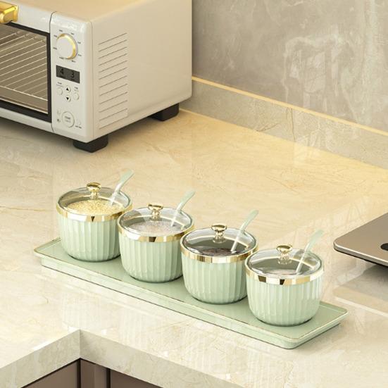 Банки для специй Отдельные контейнеры для приправ Прозрачные акриловые банки с ложками Поднос Пластик без BPA