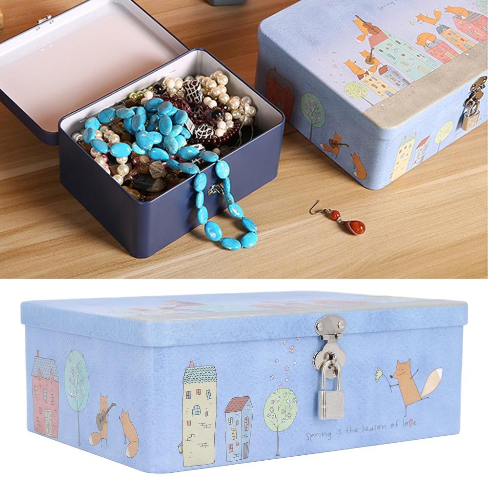 With Lock Lid Metal Storage Container Large Capacity Lockable Tin Box  For Home Kitchen